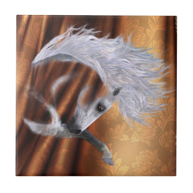White Horse on Copper - customisable background Tile (Front)