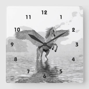 White horse Pegasus rearing clock