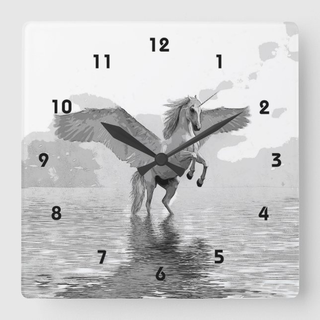 White horse Pegasus rearing clock (Front)