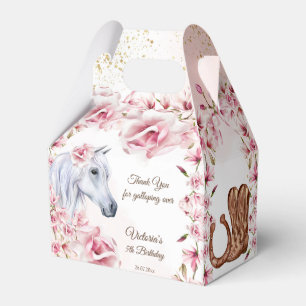 White horse pink flowers cowgirl birthday party favour box