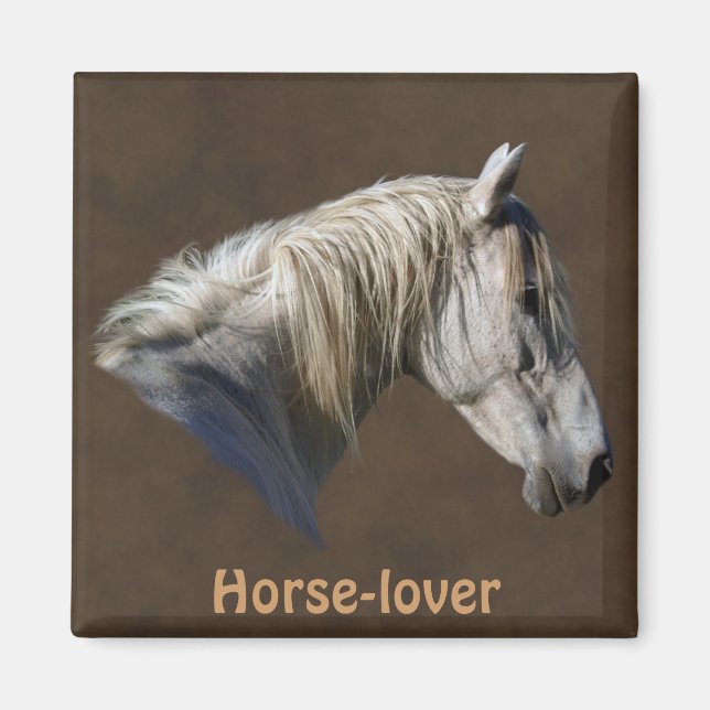 White Horse Portrait on Leather-look BG Magnet (Front)