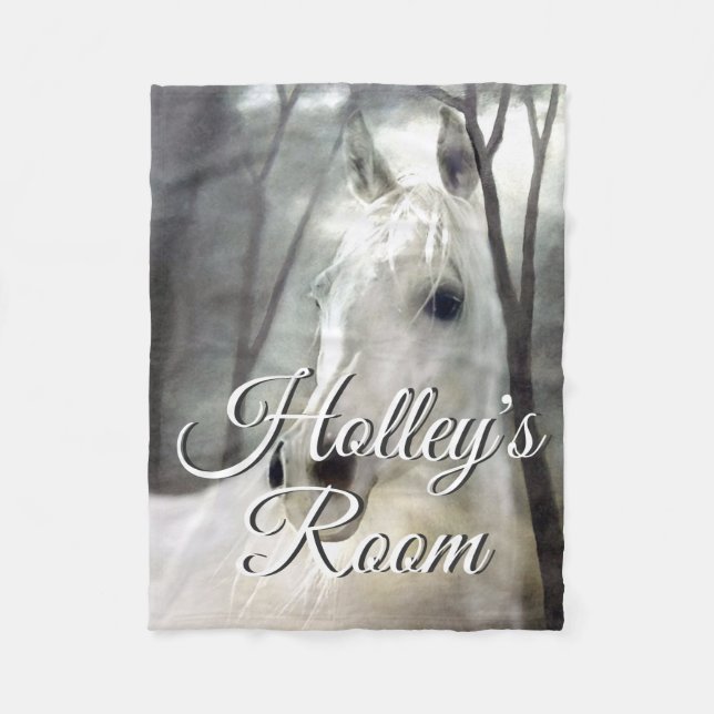 White Horse Portrait Painting Art Personalised Fleece Blanket (Front)