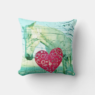 White Horse Red Heart Cushion