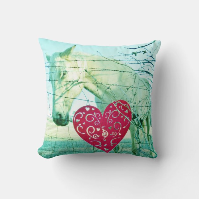 White Horse Red Heart Cushion (Front)