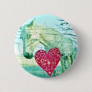 White Horse Red Heart Valentine 6 Cm Round Badge