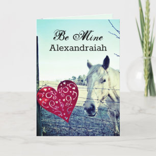 White horse red Heart Valentine Be Mine customise Holiday Card