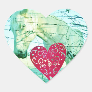 White Horse Red Heart Valentine Heart Sticker