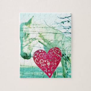 White Horse Red Heart Valentine Jigsaw Puzzle