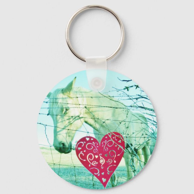 White Horse Red Heart Valentine Key Ring (Front)