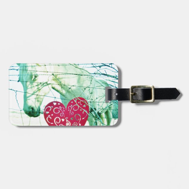 White Horse Red Heart Valentine Luggage Tag (Front Horizontal)