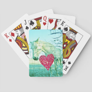 White Horse Red Heart Valentine Playing Cards