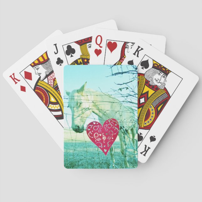 White Horse Red Heart Valentine Playing Cards (Back)