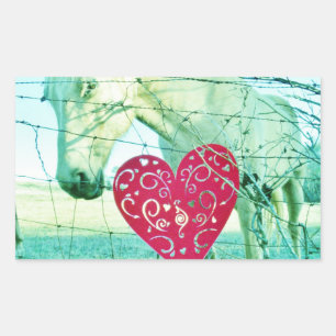 White Horse Red Heart Valentine Rectangular Sticker