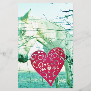 White Horse Red Heart Valentine Stationery