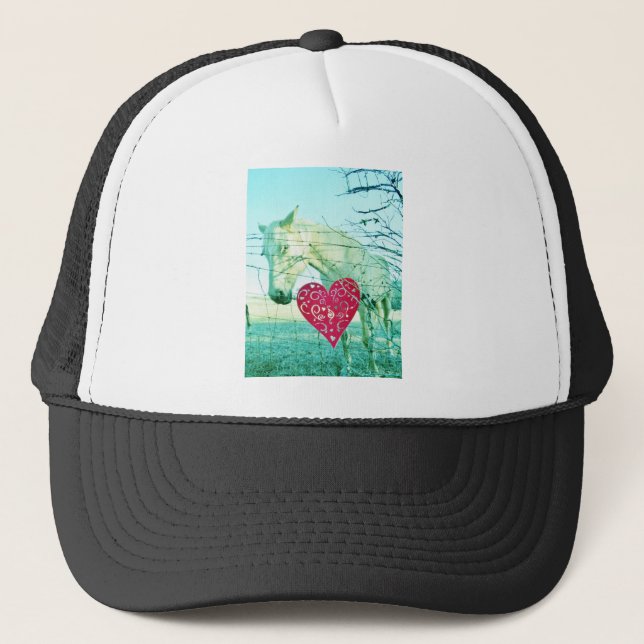 White Horse Red Heart Valentine Trucker Hat (Front)