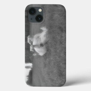 White Horse Rolling in Grass B&W Photo at BC Ranch iPhone 13 Case