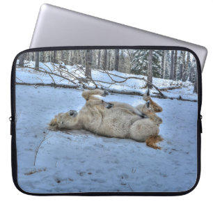 White Horse Rolling in Winter Snow Laptop Sleeve