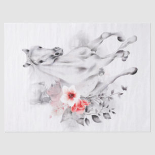 White Horse Rose Cherry Blossom Watercolor Tissue Paper