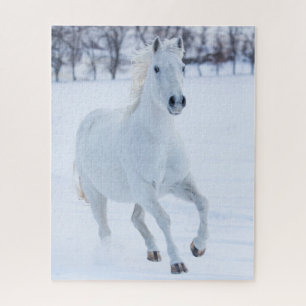 White Horse Running in the Snow Jigsaw Puzzle