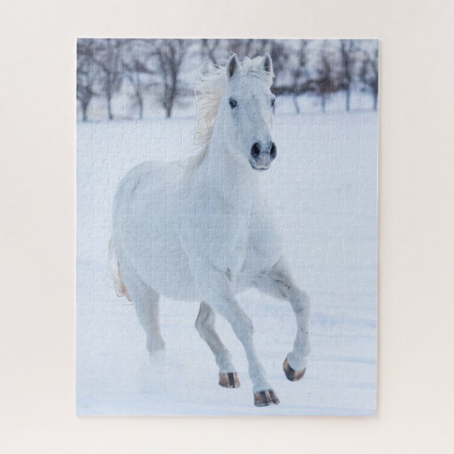 White Horse Running in the Snow Jigsaw Puzzle (Vertical)