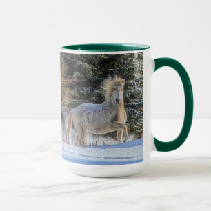 White Horse Running in Winter Snow Photo Mug