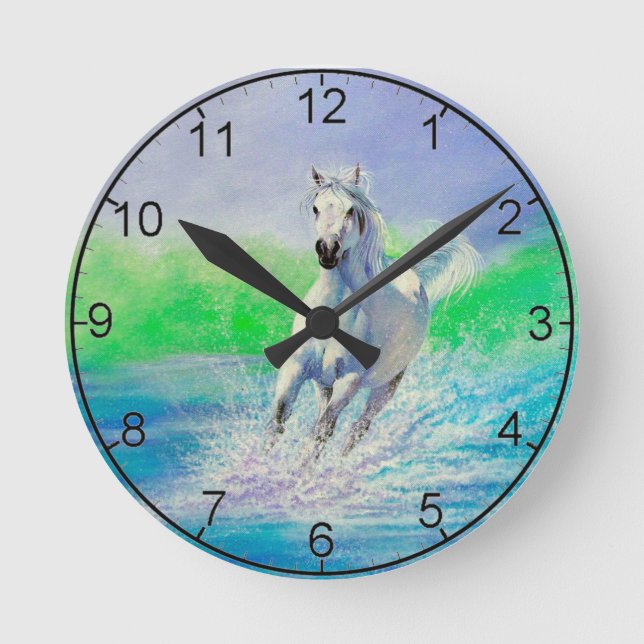 White Horse Running on a Beach clock (Front)