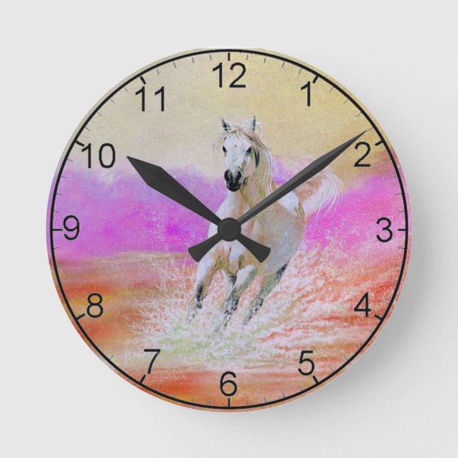 White horse running on a beach clock (Front)