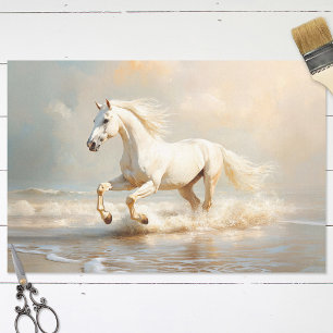 White Horse Running on the Beach Decoupage Tissue Paper