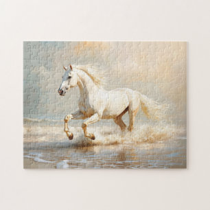 White Horse Running on the Beach Jigsaw Puzzle
