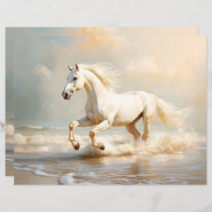 White Horse Running on the Beach Scrapbook Paper