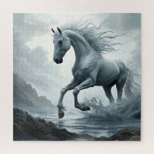 White Horse Running Through Water Jigsaw Puzzle