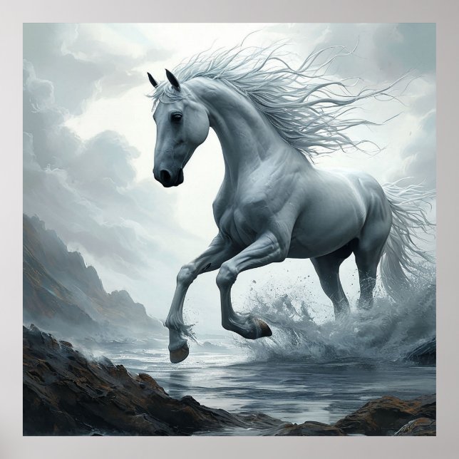 White Horse Running Through Water Poster (Front)