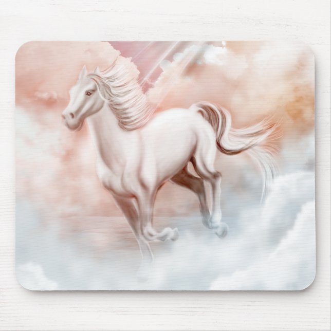 White Horse Running Trough The Clouds Mouse Mat (Front)