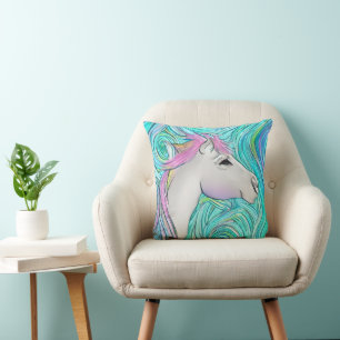 White Horse Seamless Pastel Coloured Pattern Cushion