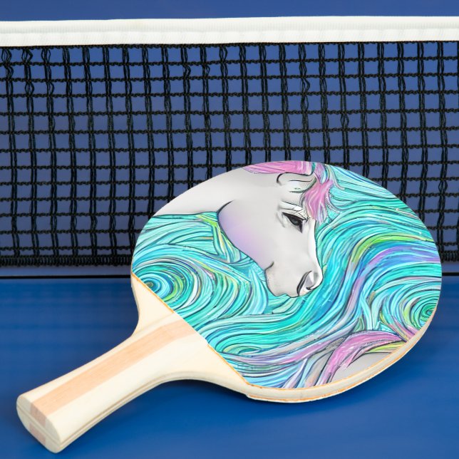 White Horse Seamless Pastel Coloured Pattern Ping Pong Paddle (Insitu)