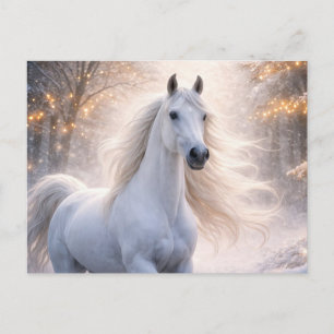 White Horse Snow Christmas Seasons Greetings Holiday Postcard