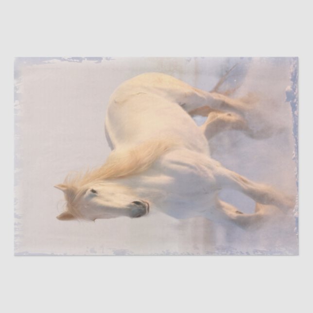 White Horse Snow Decoupage Tissue Paper (Front)