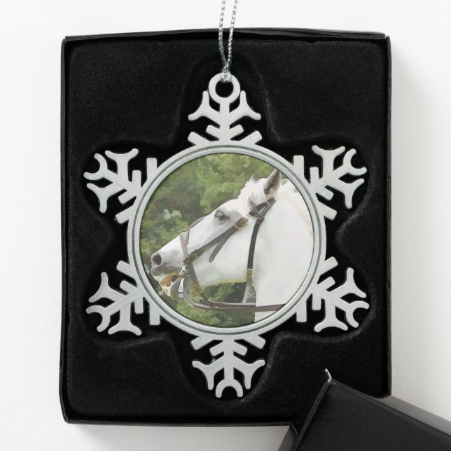 WHITE HORSE SNOWFLAKE PEWTER CHRISTMAS ORNAMENT (Box)