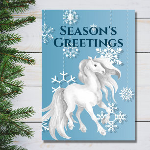 White Horse Snowflake Season's Greetings Christmas Holiday Card