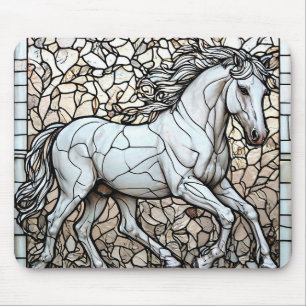 White Horse Stained Glass For Horse Lovers Mouse Mat