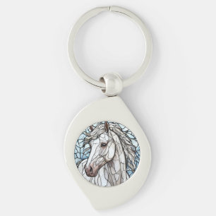 White Horse stained glass Key Ring