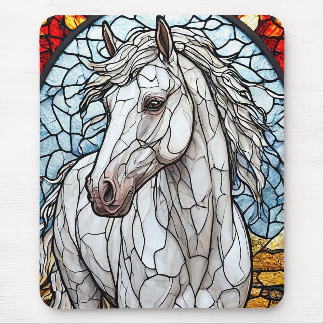 White Horse stained glass Mouse Mat (Front)