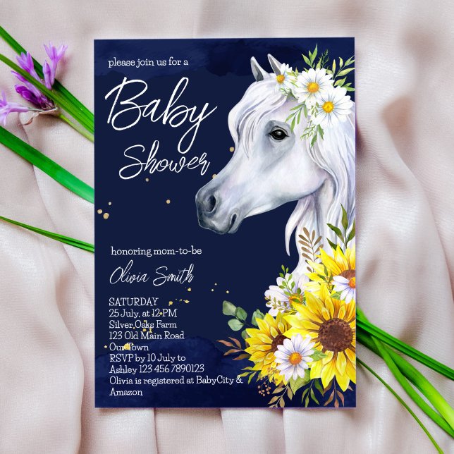 White horse sunflowers cowgirl baby shower invitation (Creator Uploaded)