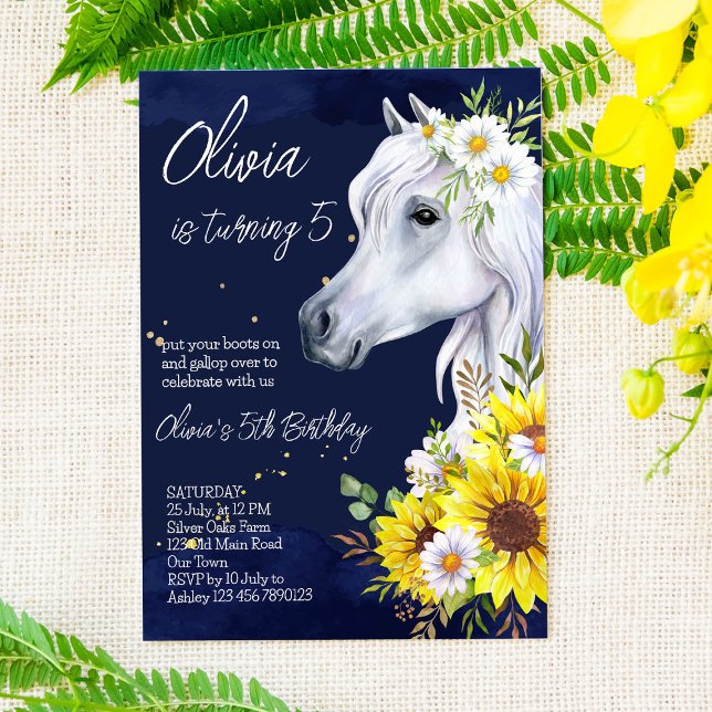 White horse sunflowers cowgirl birthday party  invitation (Creator Uploaded)