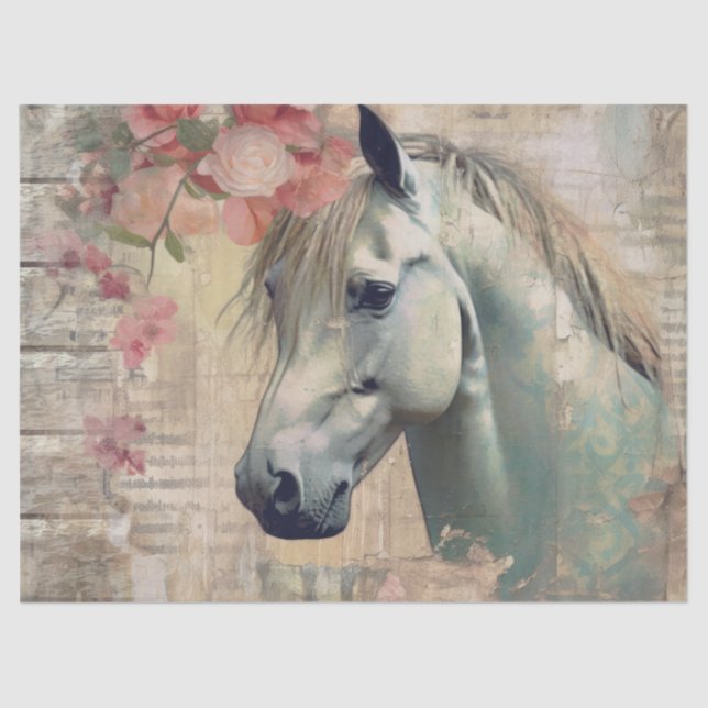 White Horse Vintage Decoupage Tissue Paper (Front)