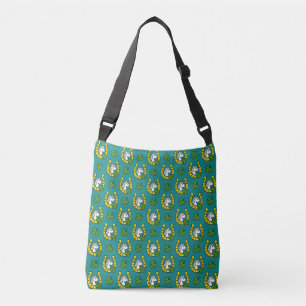 White Horse w Golden Horse Shoe, Shamrock Pattern Crossbody Bag