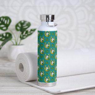 White Horse w Golden Horse Shoe, Shamrock Pattern Water Bottle
