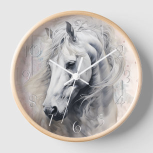 White Horse Watercolor Clock