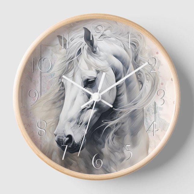 White Horse Watercolor Clock (Front)