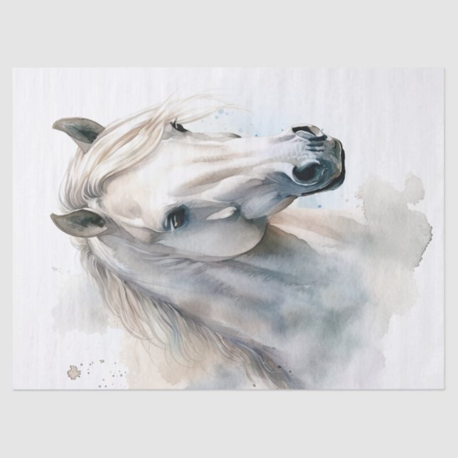 White Horse Watercolor Decoupage Tissue Paper (Front)